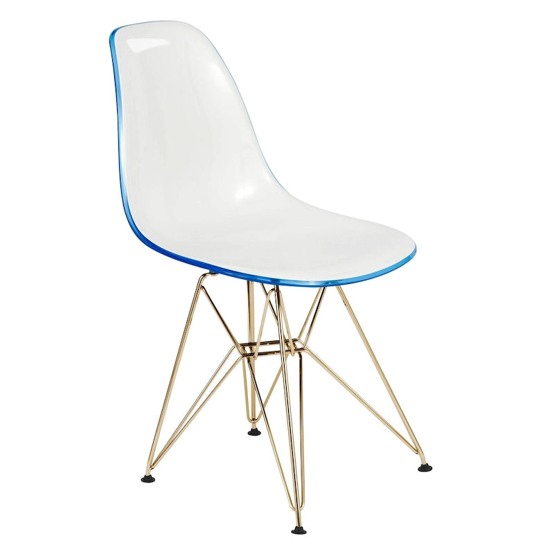 Ensemble de salle à manger de 5 pièces avec table ronde en MDF de 35 et 4 chaises d’appoint en plastique ABS avec pieds en métal doré