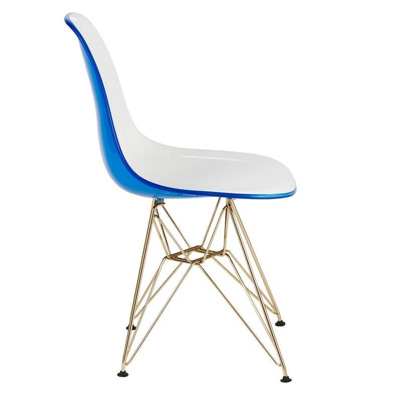 Ensemble de salle à manger de 5 pièces avec table ronde en MDF de 35 et 4 chaises d’appoint en plastique ABS avec pieds en métal doré