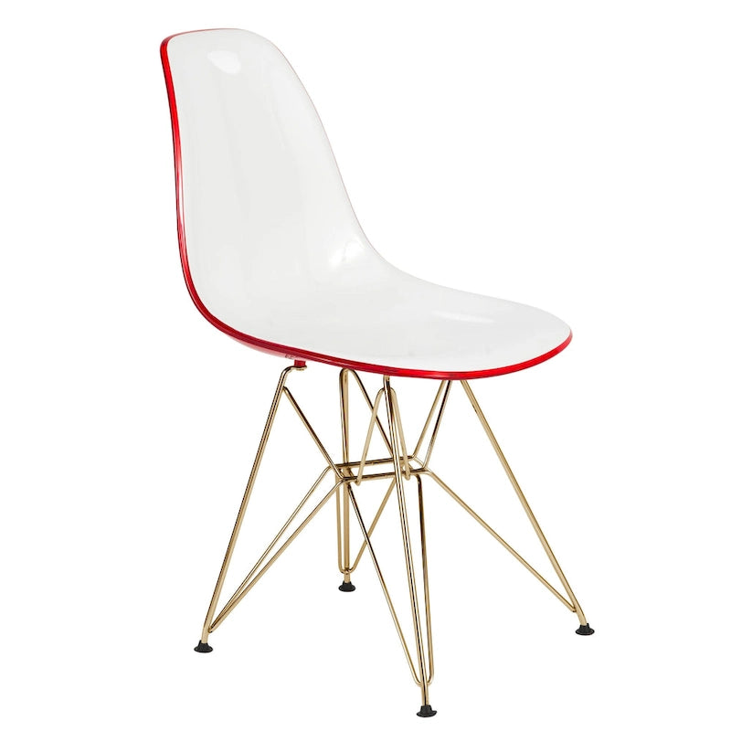Ensemble de salle à manger de 5 pièces avec table ronde en MDF de 35 et 4 chaises d’appoint en plastique ABS avec pieds en métal doré