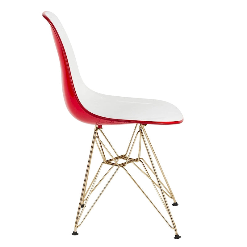 Ensemble de salle à manger de 5 pièces avec table ronde en MDF de 35 et 4 chaises d’appoint en plastique ABS avec pieds en métal doré