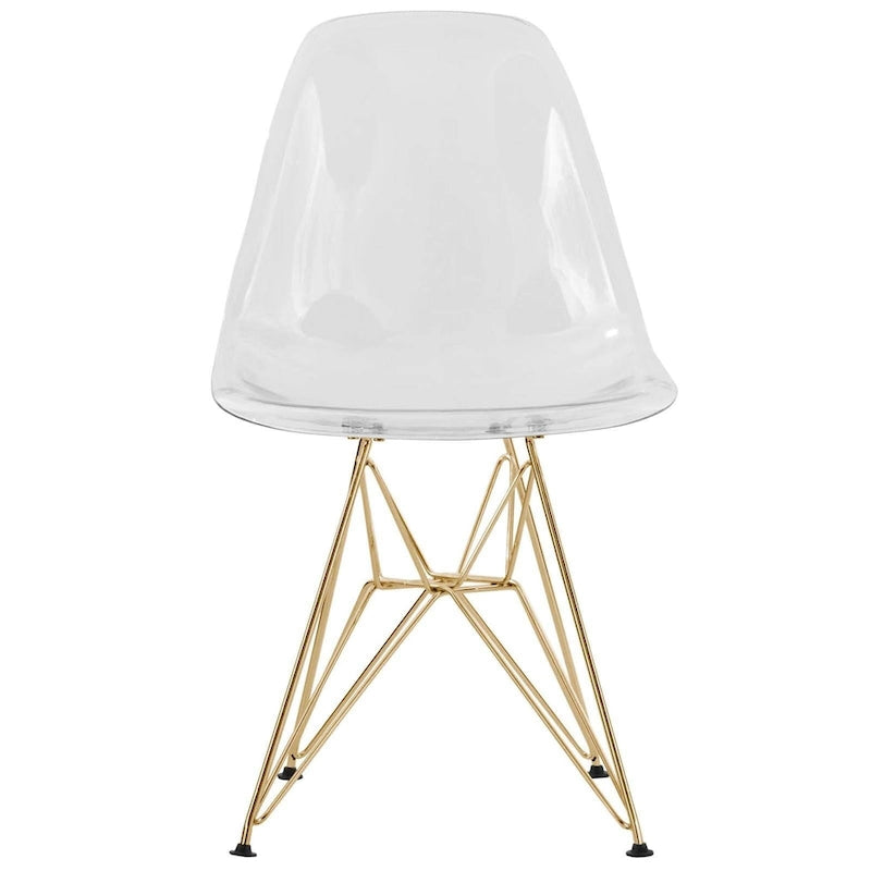 Ensemble de salle à manger de 5 pièces avec table ronde en MDF de 35 et 4 chaises d’appoint en plastique ABS avec pieds en métal doré