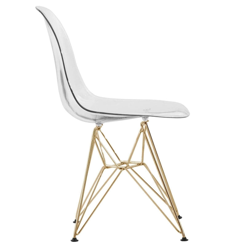 Ensemble de salle à manger de 5 pièces avec table ronde en MDF de 35 et 4 chaises d’appoint en plastique ABS avec pieds en métal doré