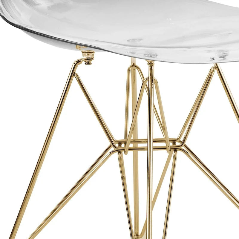 Ensemble de salle à manger de 5 pièces avec table ronde en MDF de 35 et 4 chaises d’appoint en plastique ABS avec pieds en métal doré