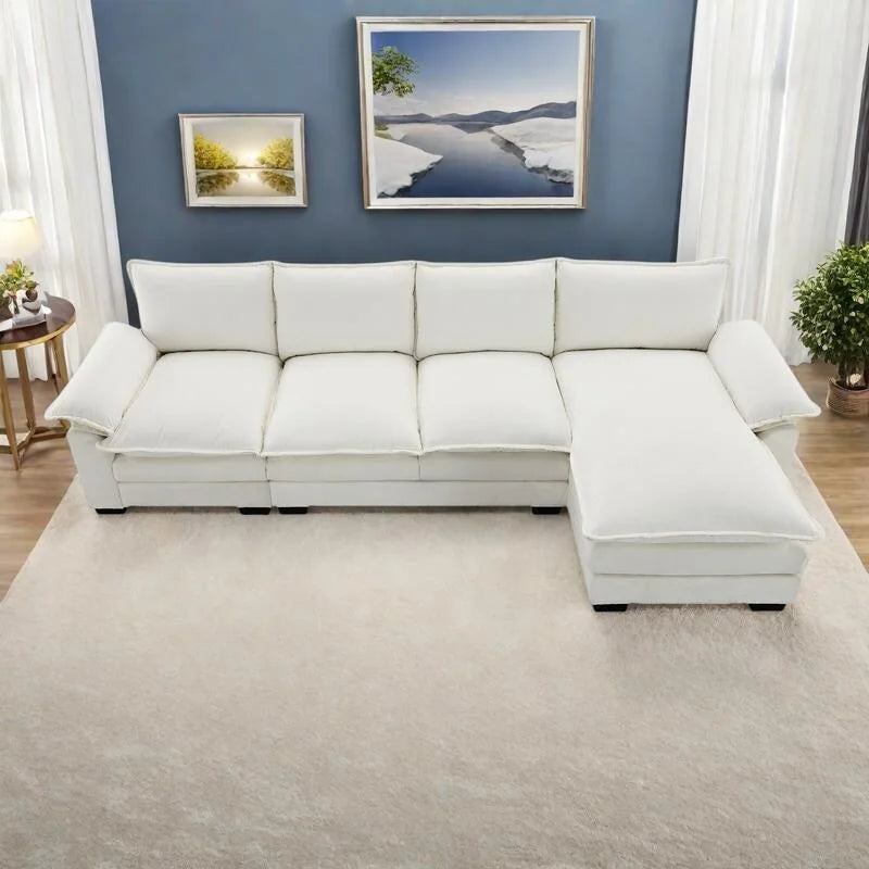 Sofá seccional en forma de L de chenilla 118 con chaise reversible, sofá tipo nube de 5 plazas y almacenamiento en el reposabrazos con cojines