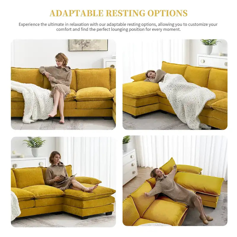 Sofá seccional en forma de L de chenilla 118 con chaise reversible, sofá tipo nube de 5 plazas y almacenamiento en el reposabrazos con cojines