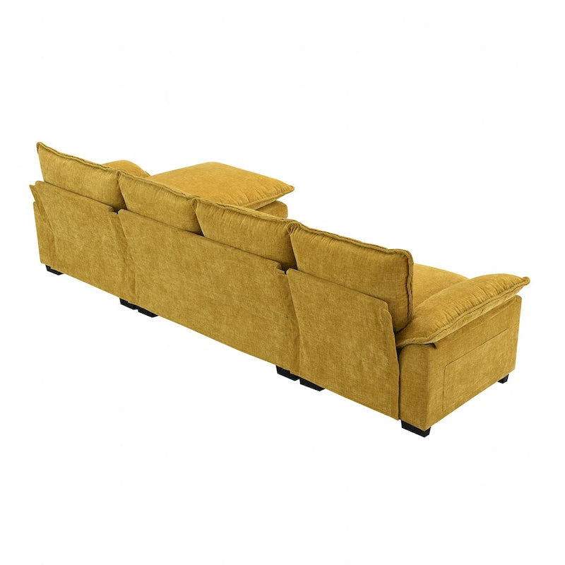 Sofá seccional en forma de L de chenilla 118 con chaise reversible, sofá tipo nube de 5 plazas y almacenamiento en el reposabrazos con cojines