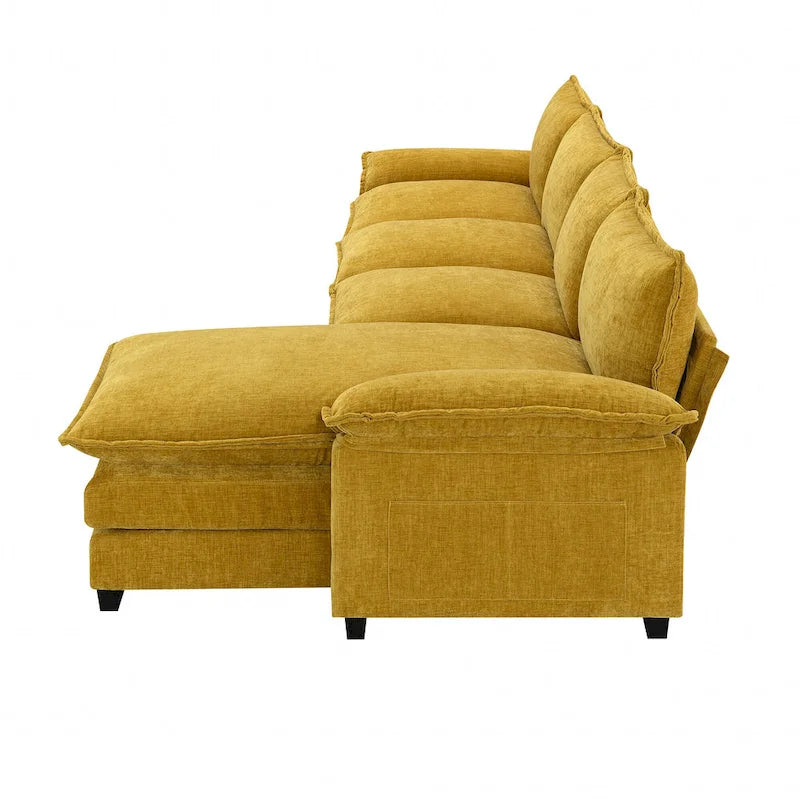 Sofá seccional en forma de L de chenilla 118 con chaise reversible, sofá tipo nube de 5 plazas y almacenamiento en el reposabrazos con cojines