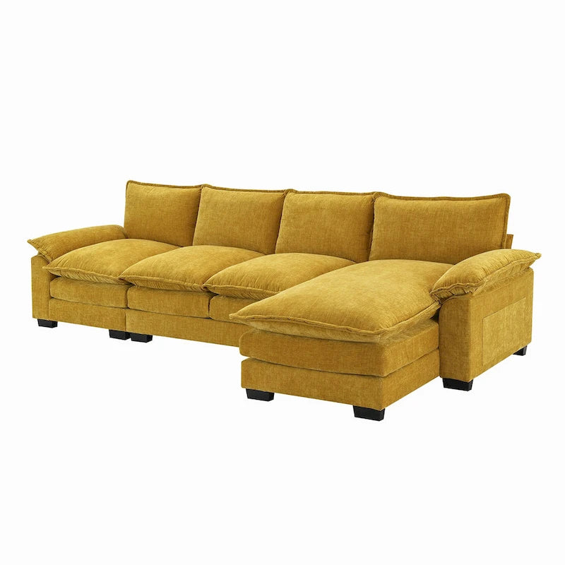 Sofá seccional en forma de L de chenilla 118 con chaise reversible, sofá tipo nube de 5 plazas y almacenamiento en el reposabrazos con cojines
