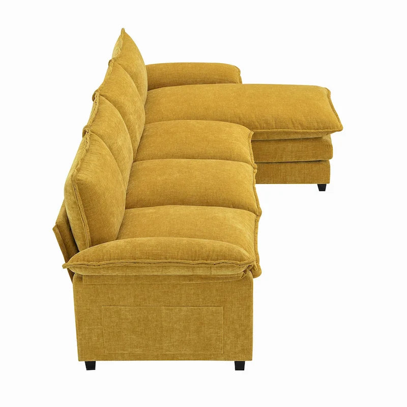 Sofá seccional en forma de L de chenilla 118 con chaise reversible, sofá tipo nube de 5 plazas y almacenamiento en el reposabrazos con cojines