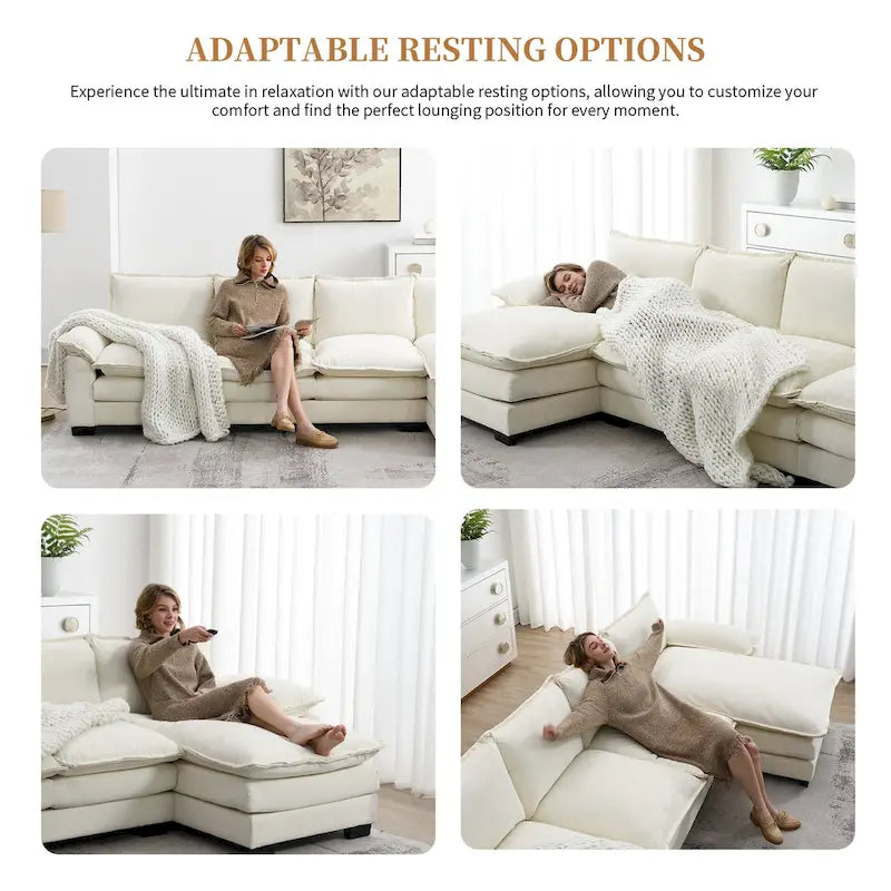Sofá seccional en forma de L de chenilla 118 con chaise reversible, sofá tipo nube de 5 plazas y almacenamiento en el reposabrazos con cojines
