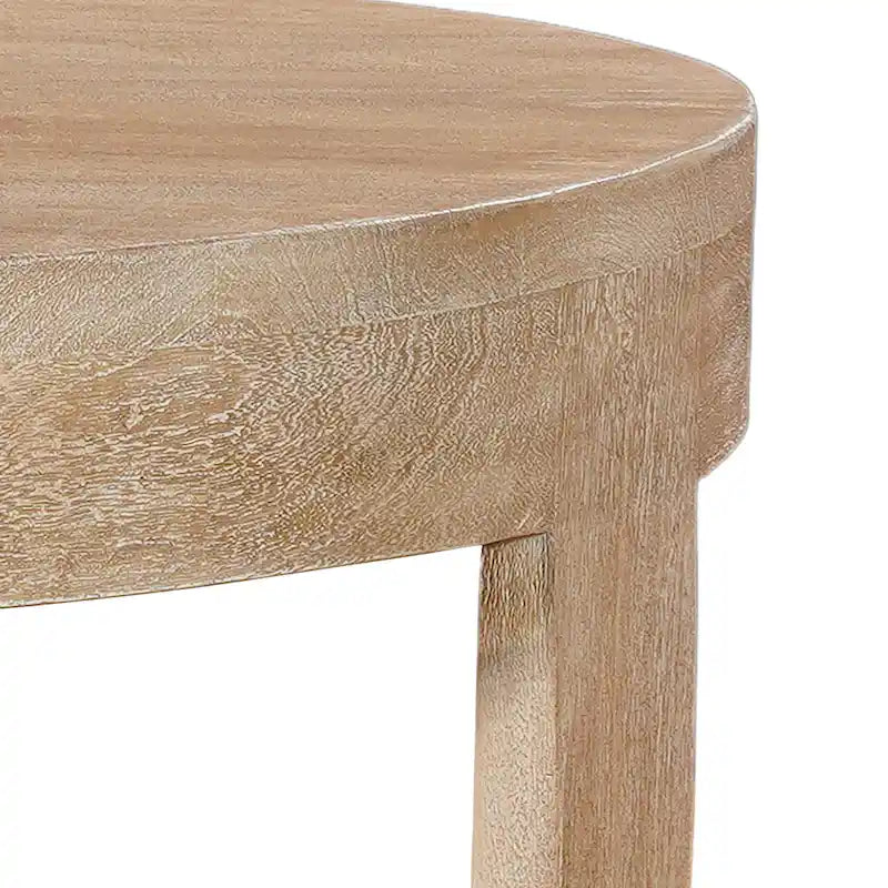 Mesa de centro Milan, superficie redonda de 32 pulgadas, madera de mango con acabado marrón natural arenado, base tipo trineo abierta