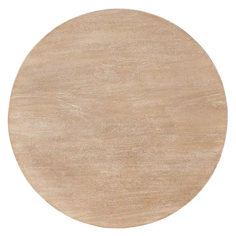 Mesa de centro Milan, superficie redonda de 32 pulgadas, madera de mango con acabado marrón natural arenado, base tipo trineo abierta