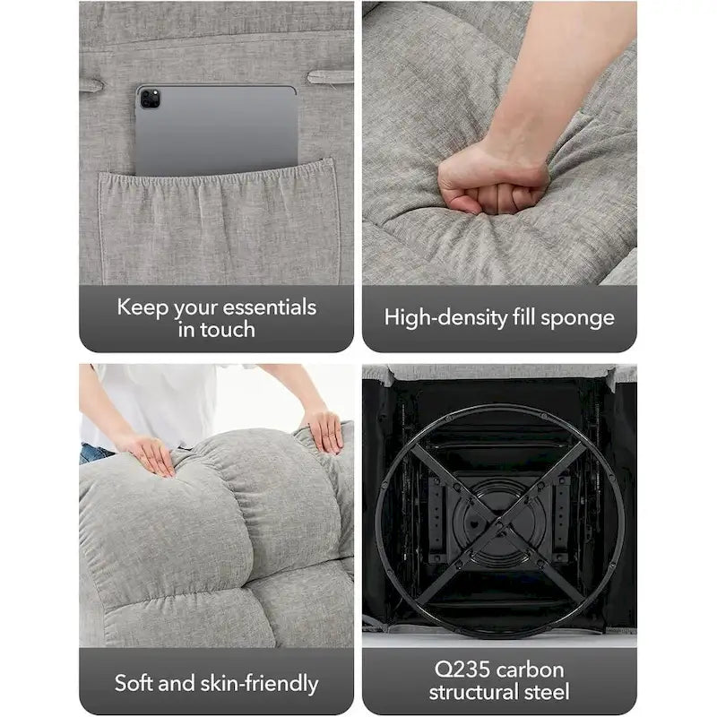 Hintáztatható recliner fotel, 360°-ban forgatható hintaszék nappaliba, kárpitozott szövet vitorlázószék oldalsó ...