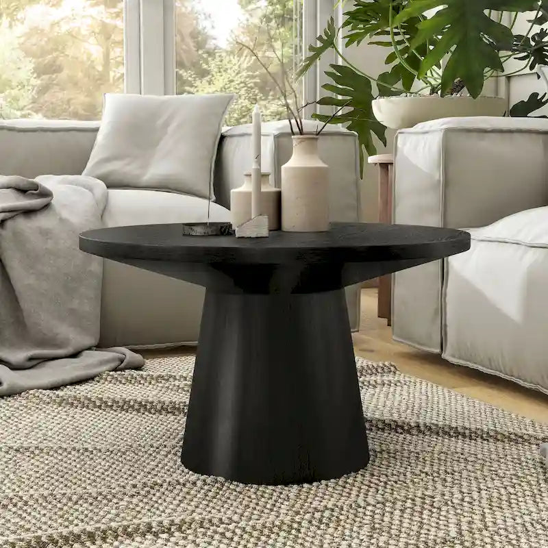 Furniture of America Vitten modern, kerek, tömörfa talapzatos dohányzóasztal