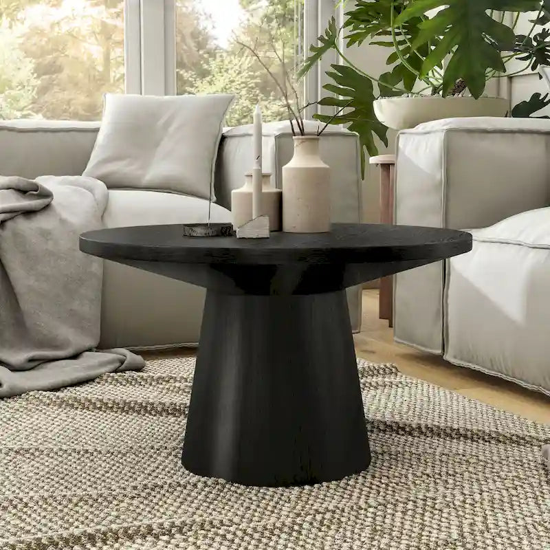 Furniture of America Vitten modern, kerek, tömörfa talapzatos dohányzóasztal