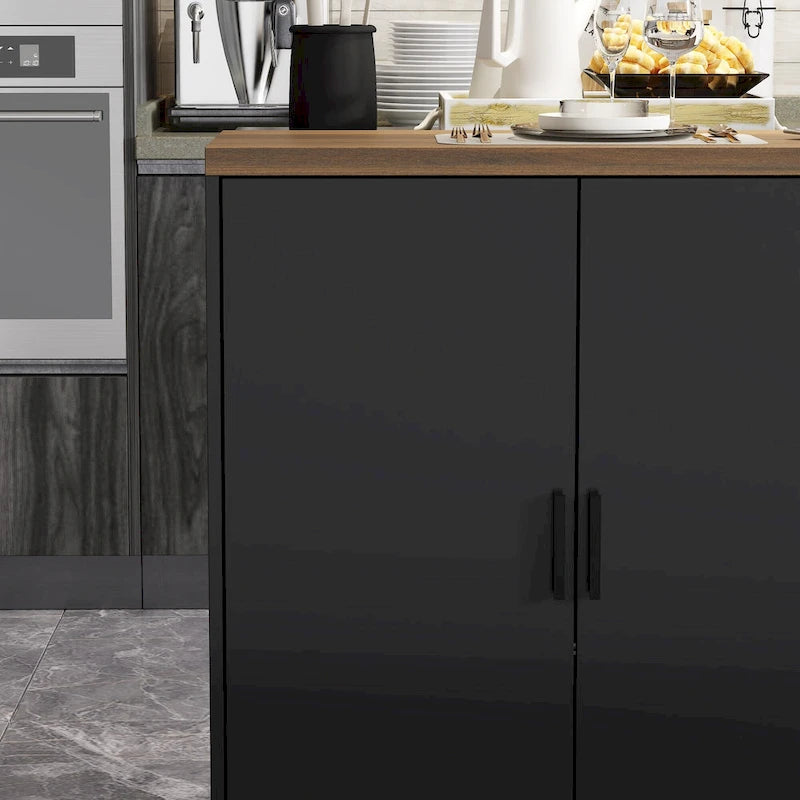 Isola da cucina con cassetti e ante in vetro, convertibile in scrivania da ufficio