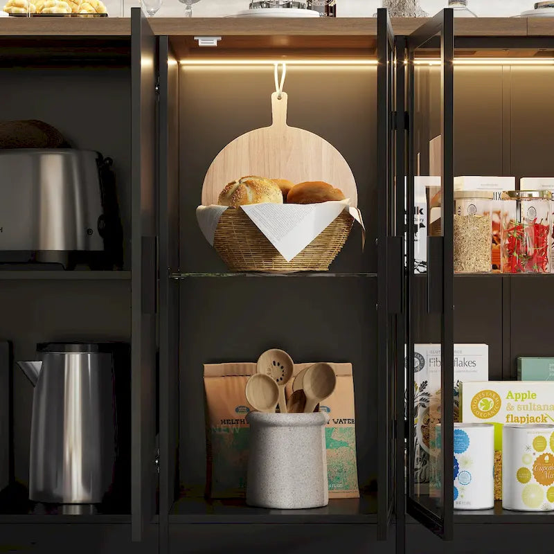 Isola da cucina con cassetti e ante in vetro, convertibile in scrivania da ufficio