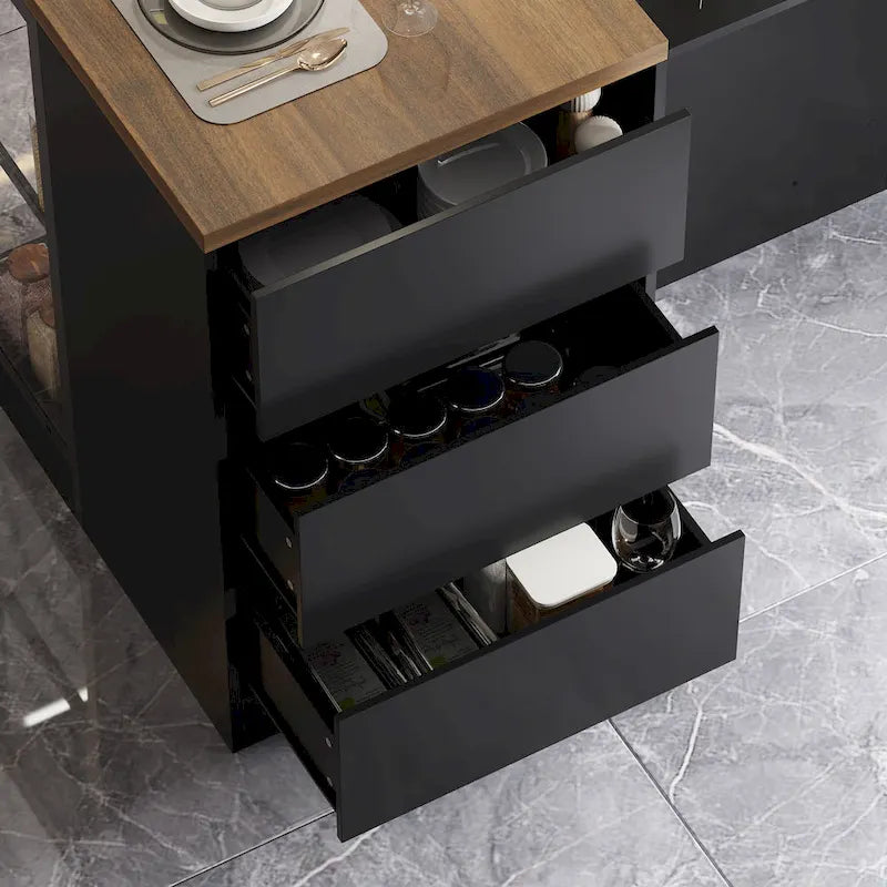 Isola da cucina con cassetti e ante in vetro, convertibile in scrivania da ufficio