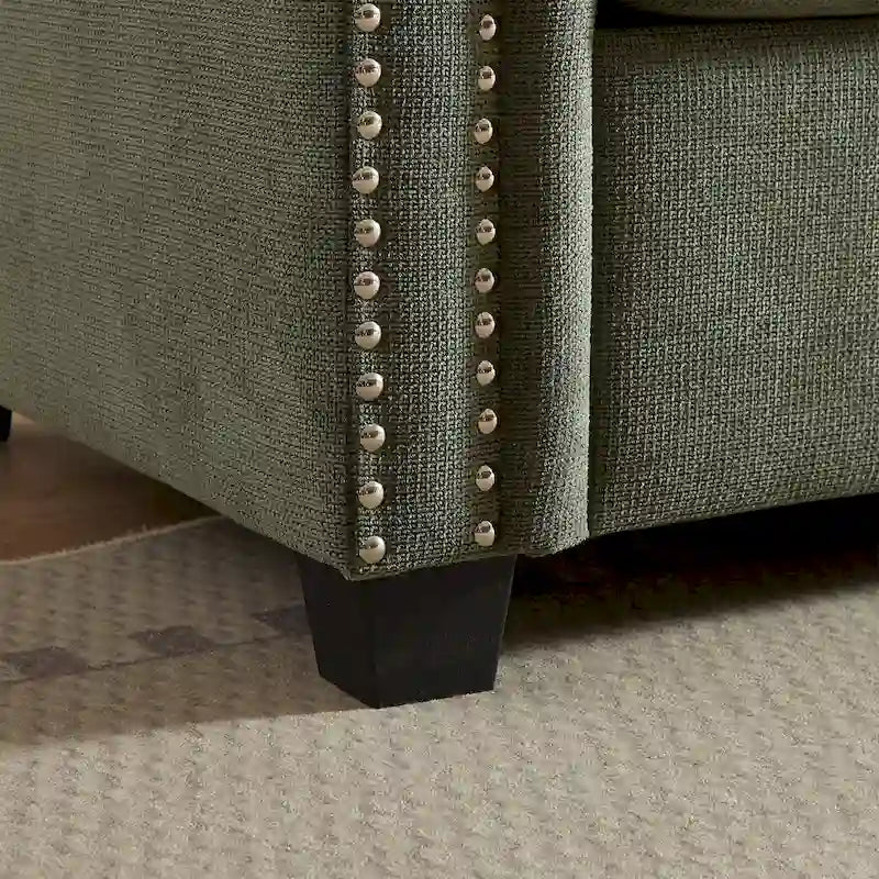 Grünes, 83,8 Zoll großes, ausziehbares Schlafsofa aus Polyester für 3 Personen mit 2-in-1-Funktion, Nagelkopfverzierung und faltbarer Matratze für das Wohnzimmer