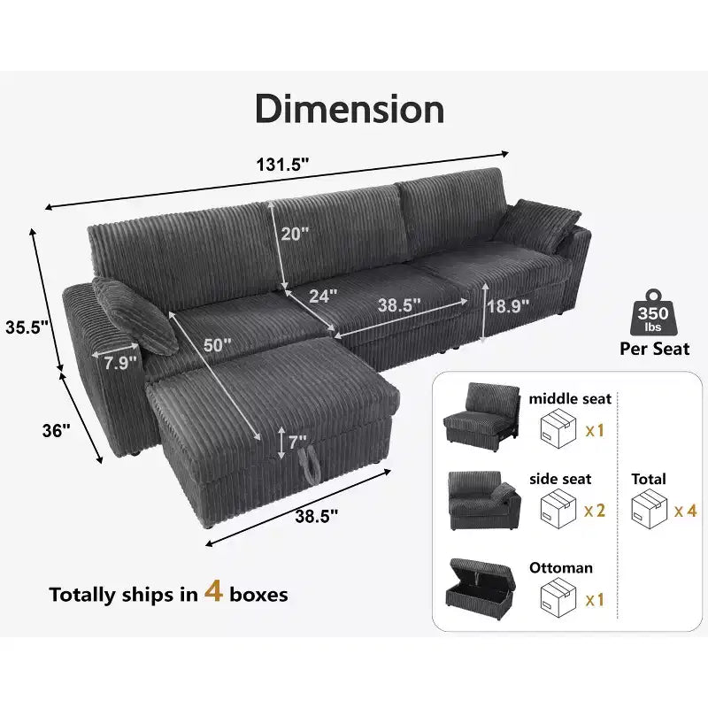 Canapé sectionnel modulaire en velours côtelé Dyonery avec housses lavables