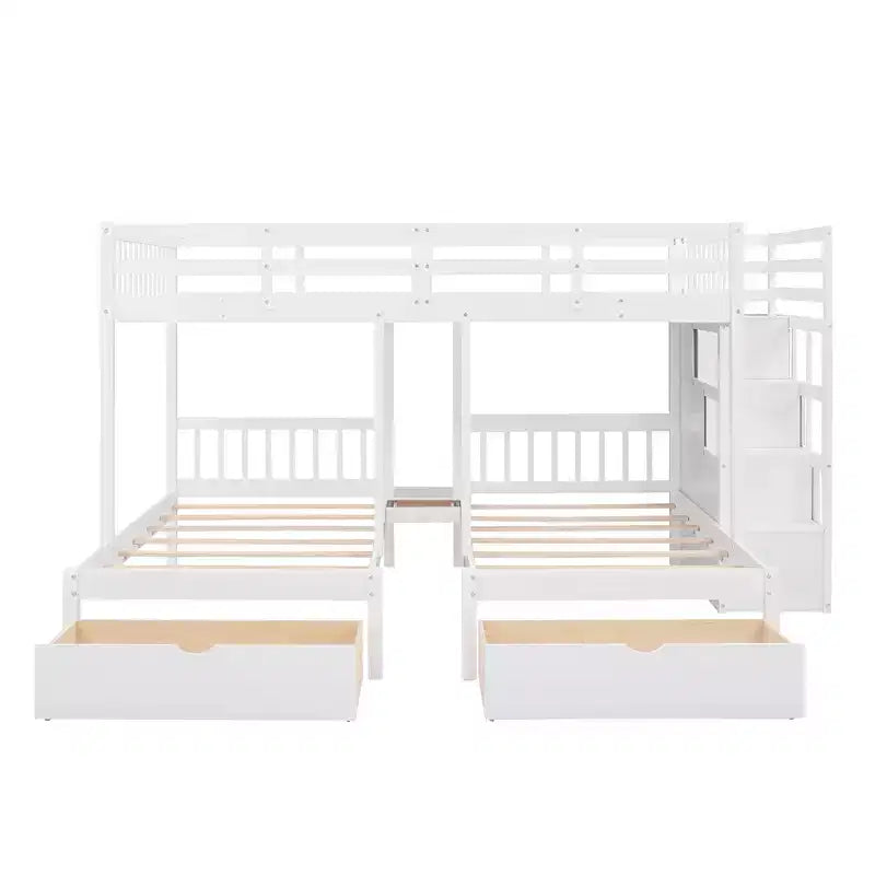 Whisen Full Over Twin & Twin Bunk Bed, Wood Triple Bunk Bed with Drawers and Guardrails