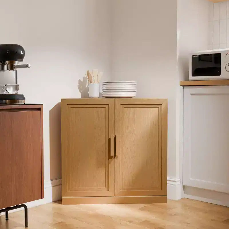 Dovelina Corner Cabinet with Adjustable Shelves Sideboard Buffet Wine Cabinet Kitchen and Dining Cabinet with Wood Doors - 31H x 31W, 36H x 31W