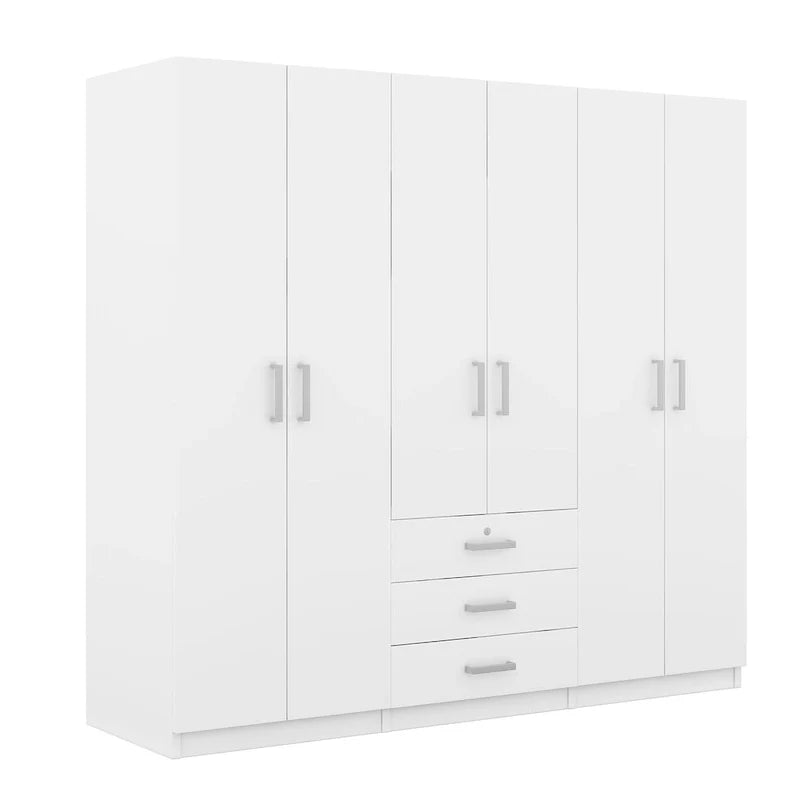 6-Doors Wooden Wardrobe Storage with 3 Big Drawers for Bedroom