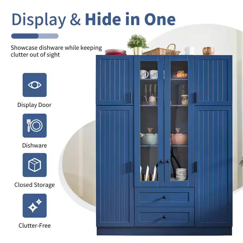 Dispensa da cucina indipendente Whisen alta 71'', grande mobile contenitore per sala da pranzo con credenza e buffet a 6 ante, ripiani regolabili