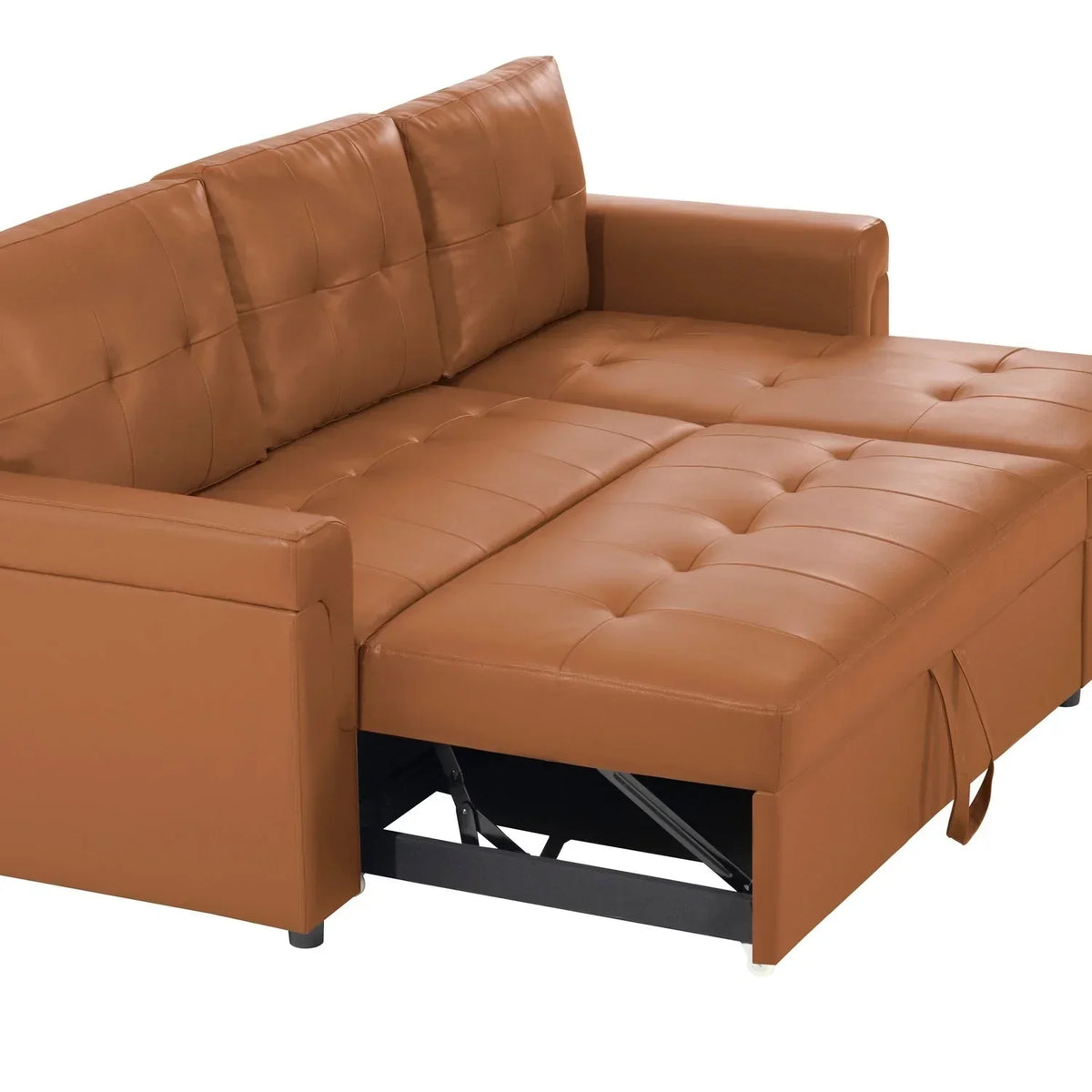 Divano componibile reversibile trasformabile con letto estraibile, chaise longue con contenitore nascosto e gambe resistenti
