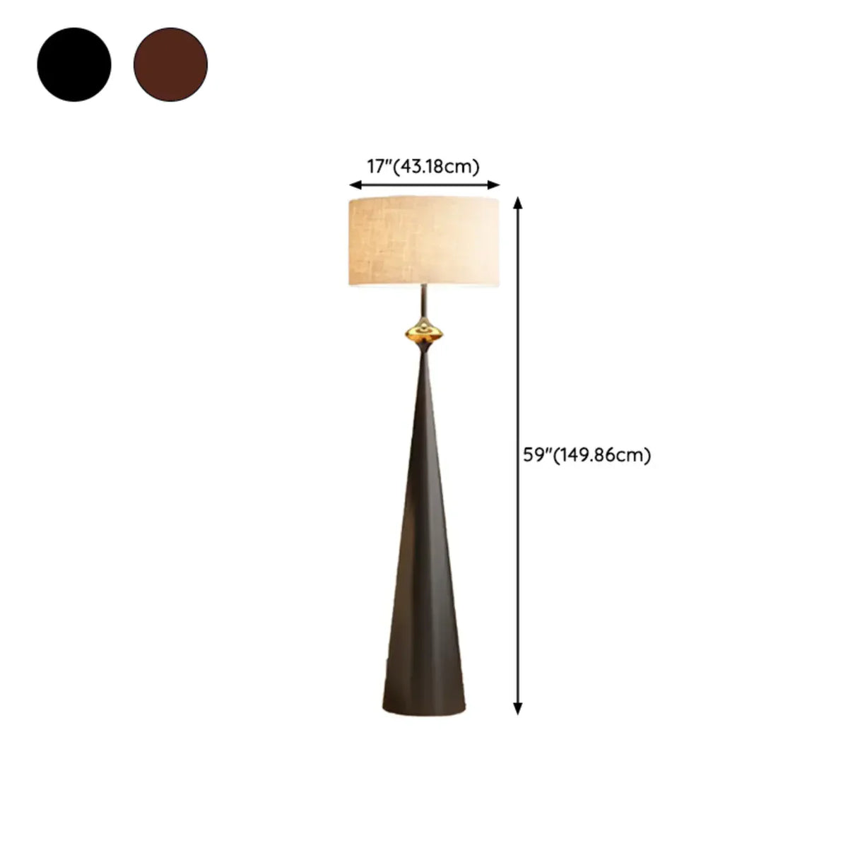 Lampada da terra contemporanea in metallo affusolato con paralume in tessuto