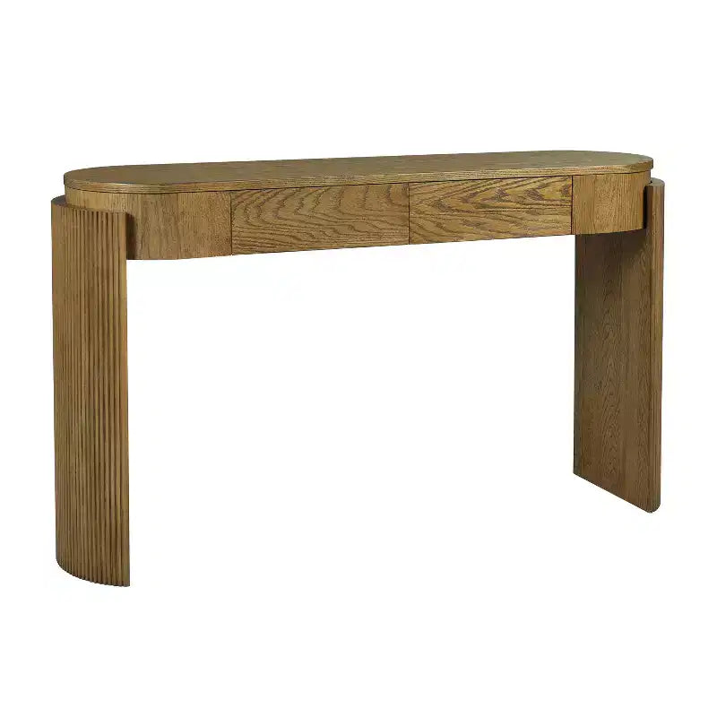 Table console moderne Merax à plateau ovale avec pieds courbés cannelés et deux tiroirs dissimulés