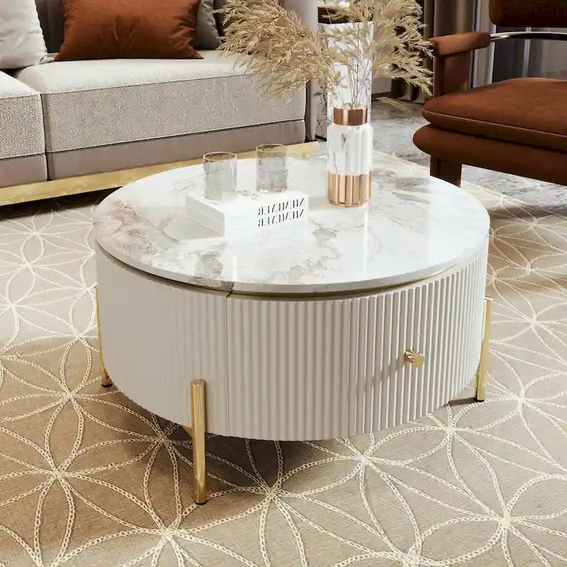 31.5 Modern Round Coffee Table with Large Drawer Storage