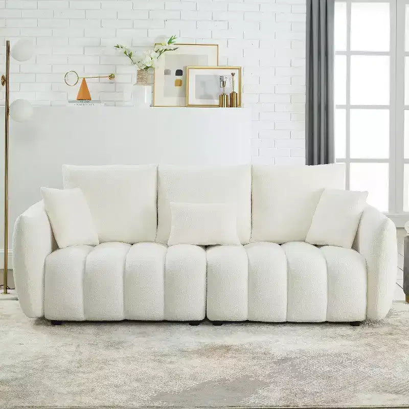 GDFStudio Alanna 79,5 modernes 3-Sitzer-Sofa mit Teddy-Stoffbezug und Kissen