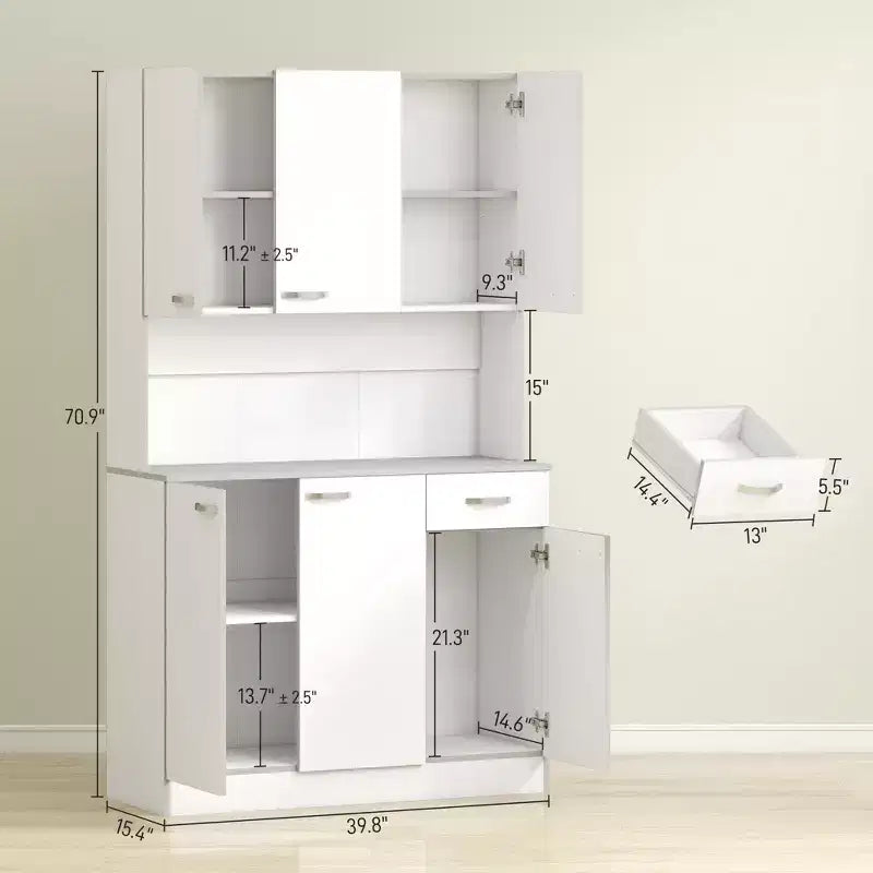 71 Kitchen Pantry Cabinet, Tall Storage Cabinet with Microwave Stand, Modern Kitchen Hutch,3 Adjustable Shelves for Living Room, Dining Room