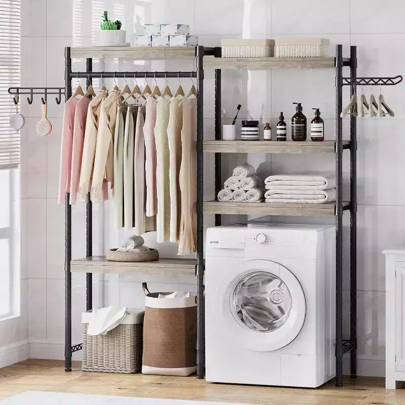 Plank boven de wasmachine, droogkastopbergplank met 5 niveaus en verstelbare hoogte, badkamerplank, ruimtebesparende opbergruimte voor badkamer en wasruimte