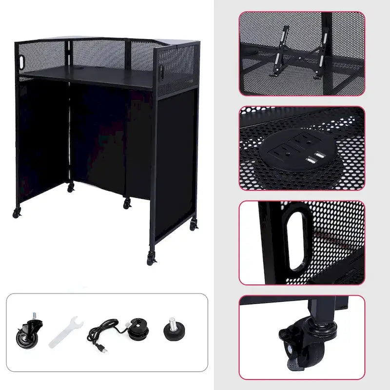 Set da tavolo portatile per DJ con teli schermanti per illuminazione integrati, robusta custodia per il trasporto e dimensioni compatte di 40x20 pollici