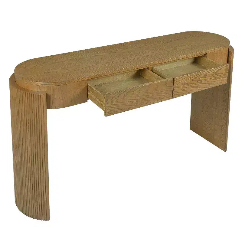 Table console moderne Merax à plateau ovale avec pieds courbés cannelés et deux tiroirs dissimulés