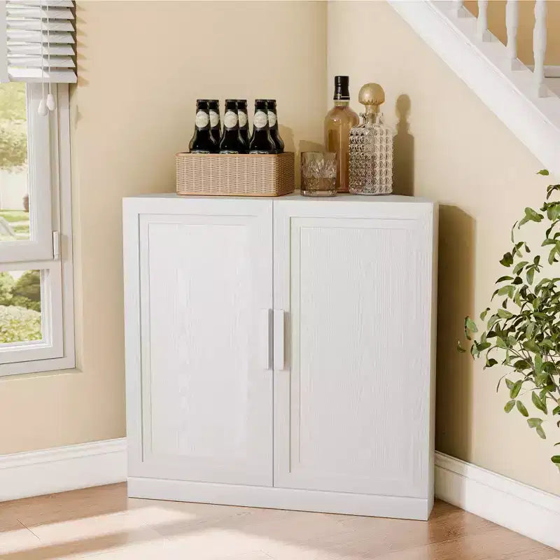 Mobile angolare Dovelina con ripiani regolabili, credenza, mobile portabottiglie e mobile da cucina e sala da pranzo con ante in legno - 31H x 31W, 36H x 31W