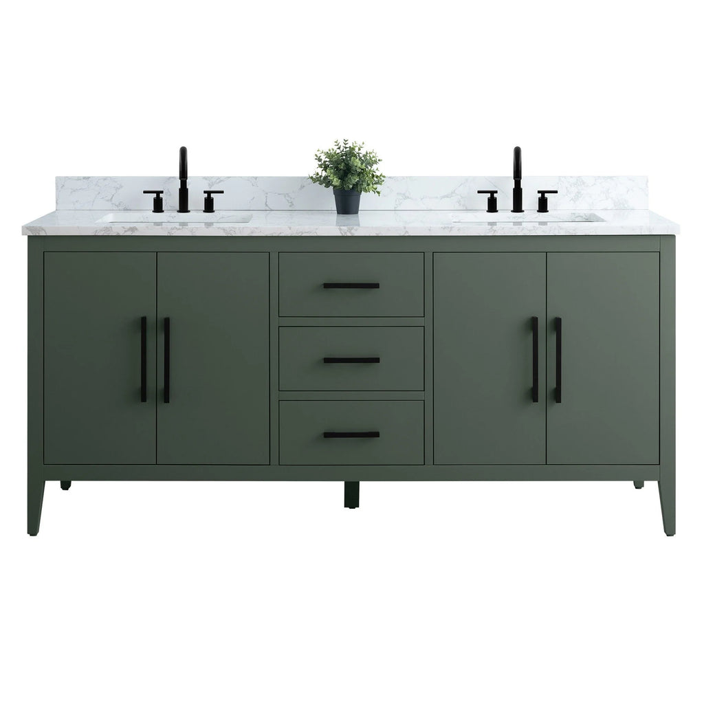 Vanity Art 72 badkamermeubel met dubbele wastafel en blad van composietmarmer
