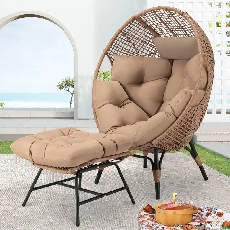 FINCATI Indoor Eggs Chair, 440 lbs Egg Chair Outdoor, Oversized Egg Chair with Ottoman, Luxury Cozy Egg Chair with Foot Rest