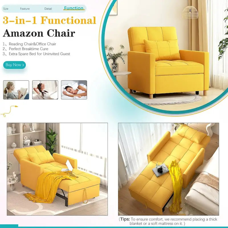 Sillón sofá cama 3 en 1 AECOJOY con almohada y respaldo convertible