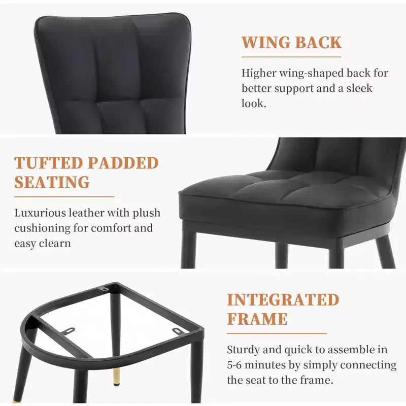 Bekrvio Dining Room Chairs Set of 6, Modern Upholstered Faux Leather Seat with High Back, Metal Legs, Armless Kitchen Chairs for Living Dinning Room