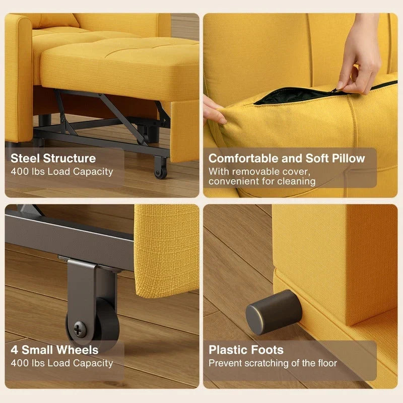 3-in-1-Schlafsofa mit verstellbarer Rückenlehne, ausziehbarer Sessel, umwandelbares Klappbett fürs Wohnzimmer