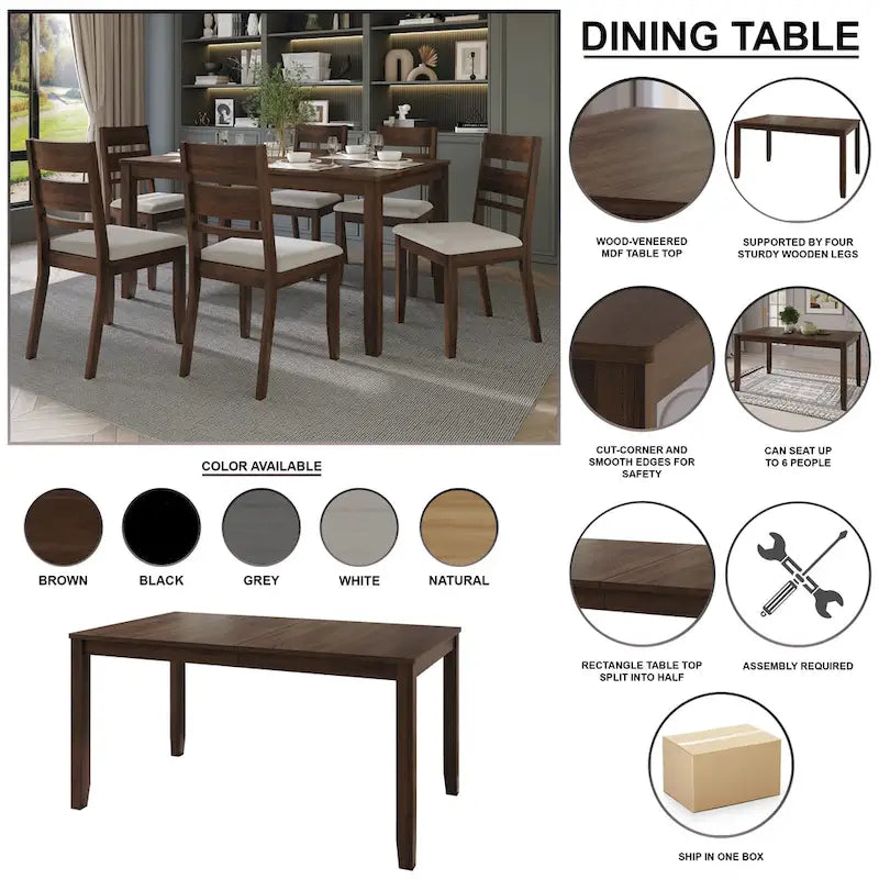 Set da pranzo in legno classico CraftPorch da 7 pezzi