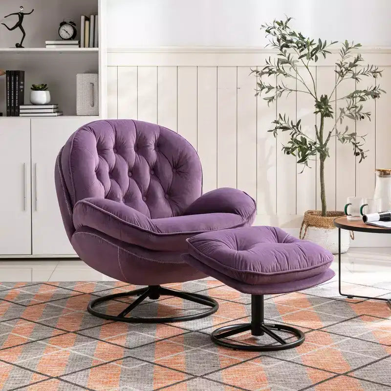 Okak Samt-Sessel mit Hocker, moderner armloser Wohnzimmersessel im Mid-Century-Stil, weicher und bequemer Sessel zum Fernsehen und Spielen