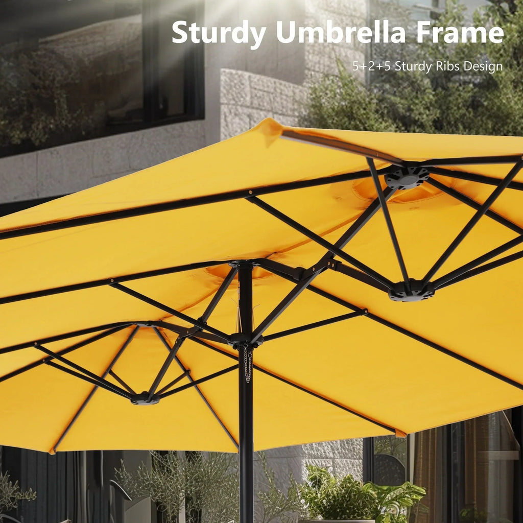 MAISON ARTS dubbele parasol voor terras, 15 ft, extra groot, tweepersoons, inclusief voet