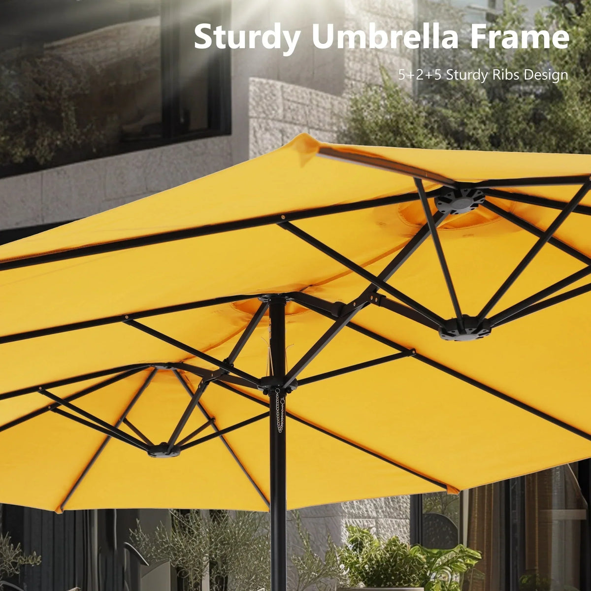 MAISON ARTS dubbele parasol voor terras, 15 ft, extra groot, tweepersoons, inclusief voet