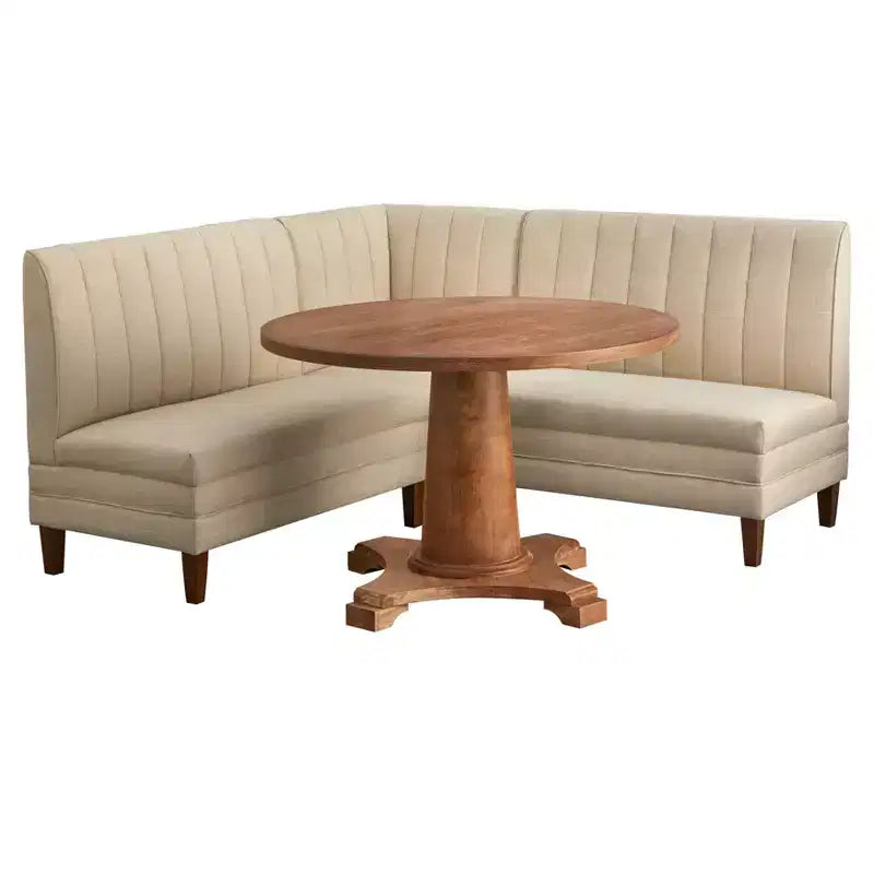 Lifestorey 4-teiliges Kerrington-Bankett-Esszimmer-Set mit Kanalsteppung, Walnuss/Creme: leinenähnlicher Stoff, Säulentisch
