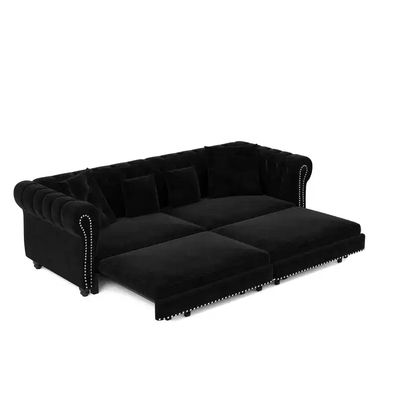 Whisen Samt-Schlafsofa in King-Size mit Ausziehfunktion und 3-in-1-Funktion, wandelbares Schlafsofa mit beweglichem Hocker und Steppdesign