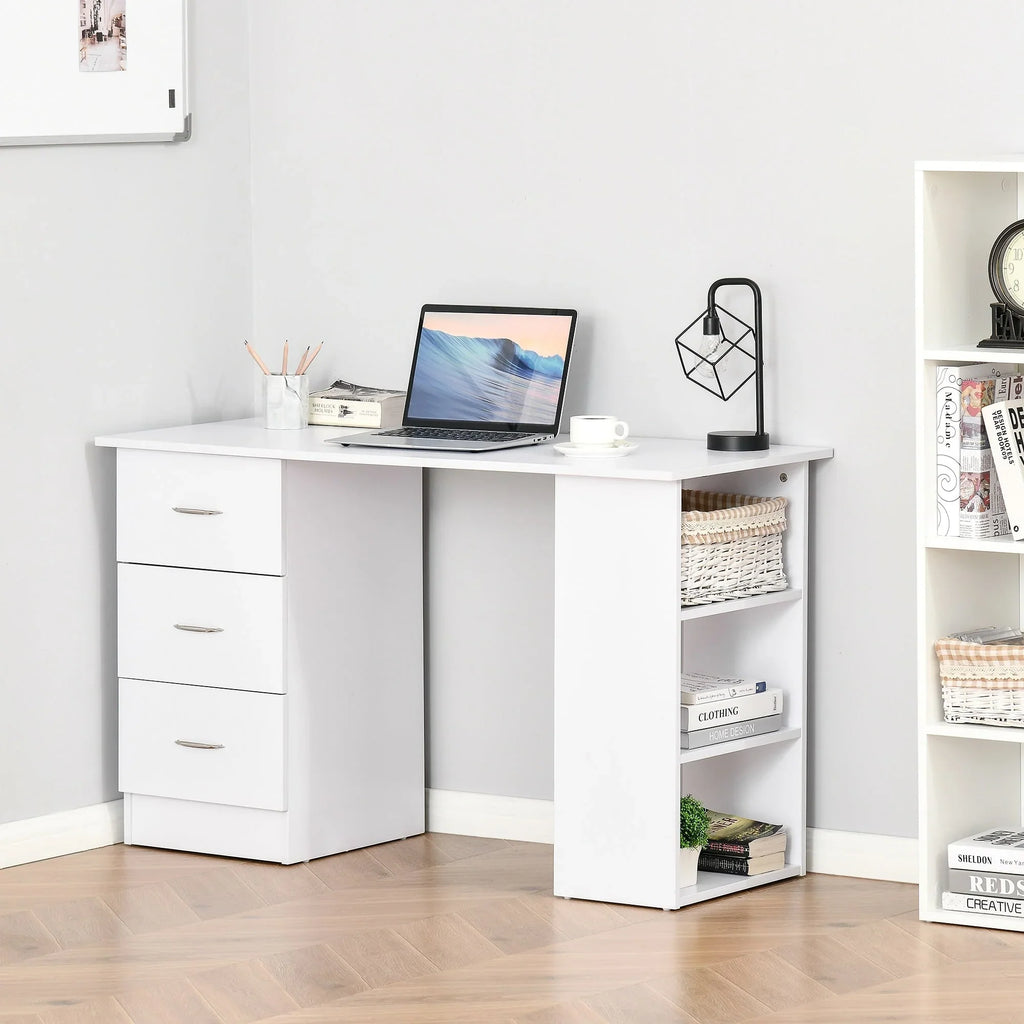 Scrivania HOMCOM 47 con libreria, moderna, per home office, tavolo da scrittura e postazione di lavoro con 3 cassetti e ripiano contenitore - bianca